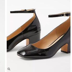 Patent Ankle Strap Block Heel Pumps